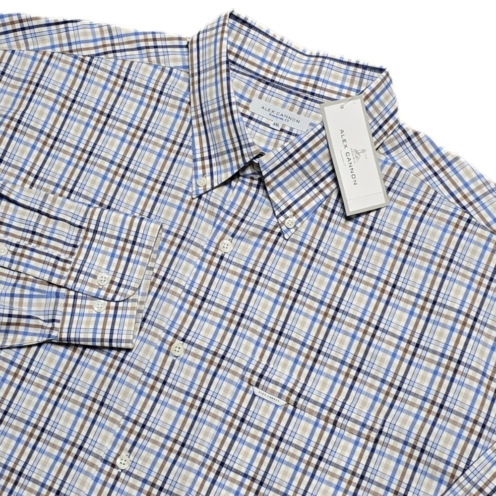 Alex Cannon Plaid Herringbone Western Long Sleeve Button‎ Down Shirt Mens 2XL